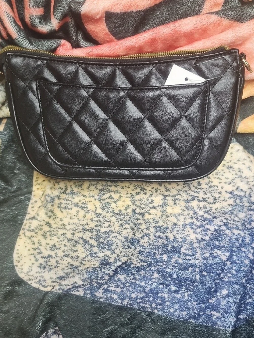 Quilted Black Crossbody Bag with White Logo Detail